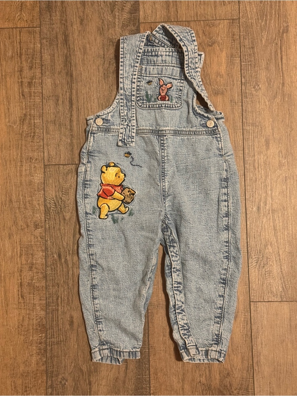 GAP Light Blue Denim Overalls with Winnie the Pooh Patch